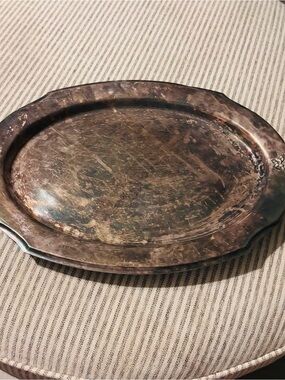 Antique-Style Oval Silver Platter - Distressed Patina